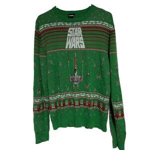 STAR WARS Genuine Trademark UGLY‎ CHRISTMAS SWEATER Men L Red Green X-wing tie